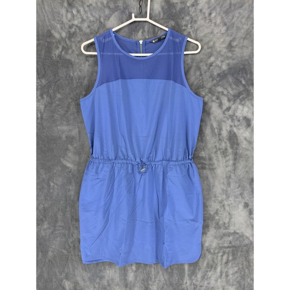 Athleta Dresses & Skirts - Athleta Sole Blue Mesh Yoke Drawstring Waist Sleeveless Dress Size 12